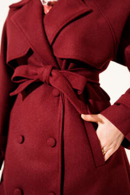 Bilek Apoletli Parçalı Kaşe Kaban Bordo - Kaban