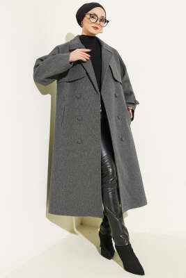 Bilek Apoletli Parçalı Kaşe Kaban Füme - Kaban