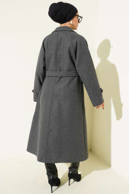 Bilek Apoletli Parçalı Kaşe Kaban Füme - Kaban