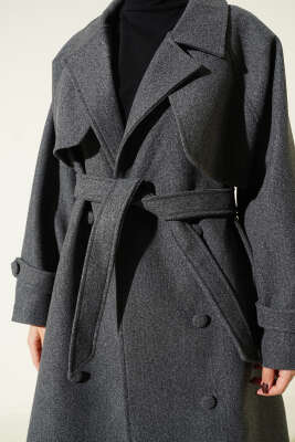 Bilek Apoletli Parçalı Kaşe Kaban Füme - Kaban