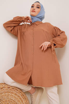 Bilek Bağlamalı Bürümcük Gömlek Camel - Gömlek