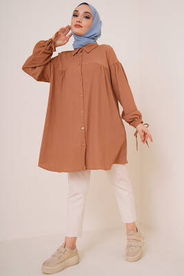 Bilek Bağlamalı Bürümcük Gömlek Camel - Gömlek