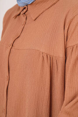 Bilek Bağlamalı Bürümcük Gömlek Camel - Gömlek