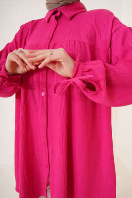 Bilek Bağlamalı Bürümcük Gömlek Fuşya - Gömlek
