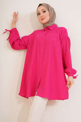 Bilek Bağlamalı Bürümcük Gömlek Fuşya 
