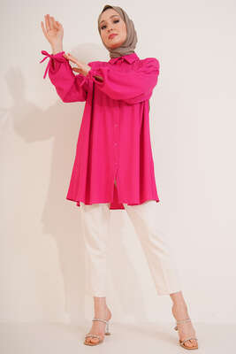 Bilek Bağlamalı Bürümcük Gömlek Fuşya - Gömlek