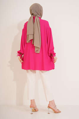 Bilek Bağlamalı Bürümcük Gömlek Fuşya - Gömlek