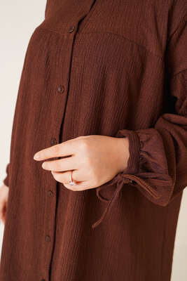 Bilek Bağlamalı Bürümcük Gömlek Kahve - Gömlek