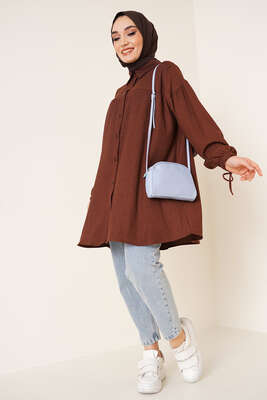 Bilek Bağlamalı Bürümcük Gömlek Kahve - Gömlek