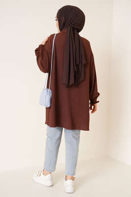 Bilek Bağlamalı Bürümcük Gömlek Kahve - Gömlek