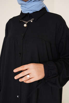 Bilek Bağlamalı Bürümcük Gömlek Siyah - Gömlek