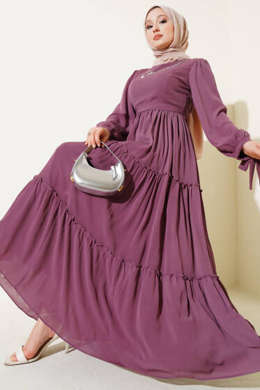 Bilek Bağlamalı Katlı Elbise Magenta - Elbise