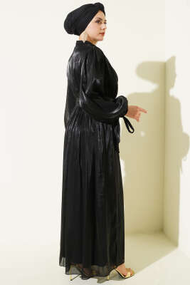 Bilek Bağlamalı Kuşaklı Abiye Elbise Siyah - Elbise