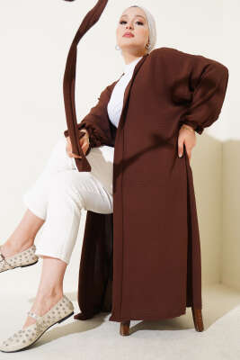Bilek Bağlamalı Uzun Kimono Kahve 