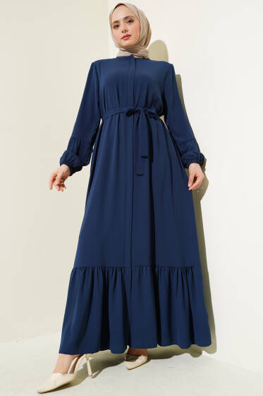 Bilek Büzgülü Kuşaklı Büyük Beden Ferace Parlement - Ferace