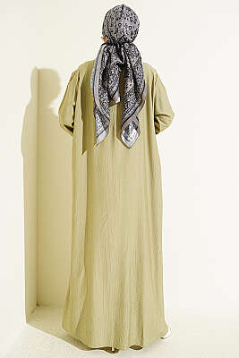 Bilek Çizgili Yarım Düğmeli Elbise Çağla Yeşili - Elbise