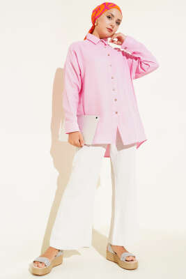Bilek Düğmeli Basic Gömlek Pembe - 300-500 TL Ürünler