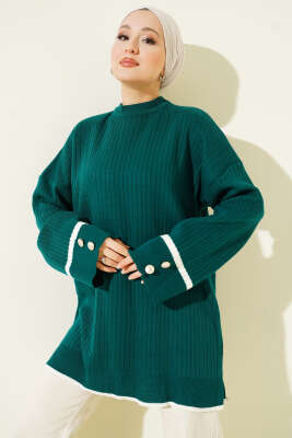 Bilek Düğmeli Fitilli Triko Tunik Nefti 