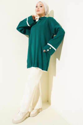 Bilek Düğmeli Fitilli Triko Tunik Nefti - Tunik