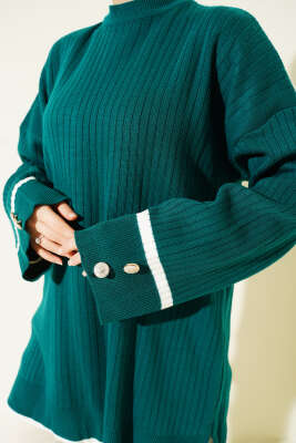 Bilek Düğmeli Fitilli Triko Tunik Nefti - Tunik