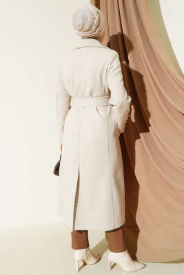 Bilek Düğmeli Kuşaklı Kaşe Kaban Taş - Kaban