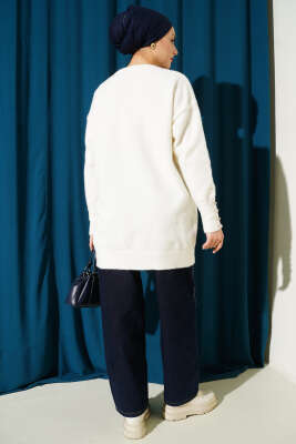 Bilek Düğmeli Sakallı Triko Tunik Bej - Tunik