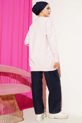 Bilek Düğmeli Sakallı Triko Tunik Pembe - Tunik