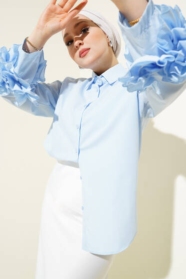 Bilek Fırfırlı Kısa Gömlek Bebe Mavi - Gömlek