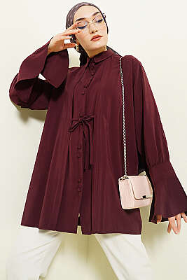 Bilek Fırfırlı Salaş Modal Gömlek Bordo - DESTİNA