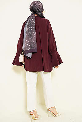 Bilek Fırfırlı Salaş Modal Gömlek Bordo - Gömlek