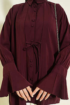 Bilek Fırfırlı Salaş Modal Gömlek Bordo - Gömlek