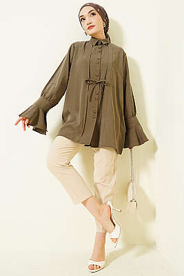 Bilek Fırfırlı Salaş Modal Gömlek Haki - Gömlek