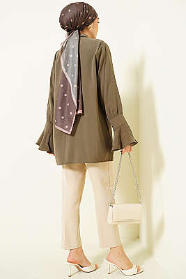 Bilek Fırfırlı Salaş Modal Gömlek Haki - Gömlek