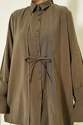 Bilek Fırfırlı Salaş Modal Gömlek Haki - Gömlek