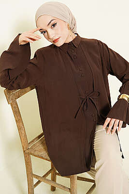 Bilek Fırfırlı Salaş Modal Gömlek Kahve - DESTİNA