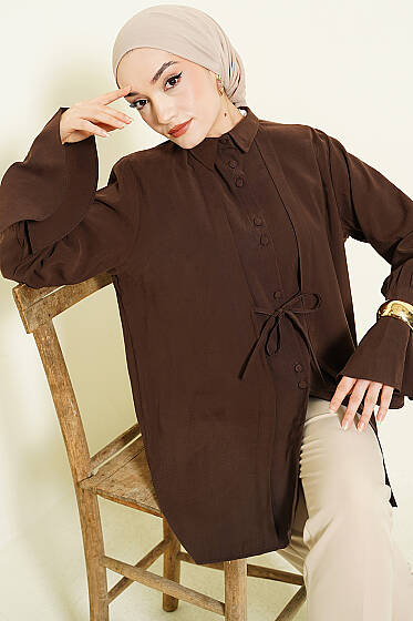 Bilek Fırfırlı Salaş Modal Gömlek Kahve - Gömlek