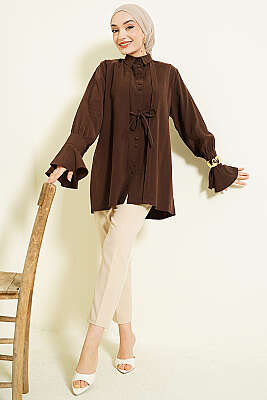 Bilek Fırfırlı Salaş Modal Gömlek Kahve - Gömlek