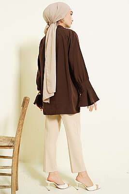 Bilek Fırfırlı Salaş Modal Gömlek Kahve - Gömlek