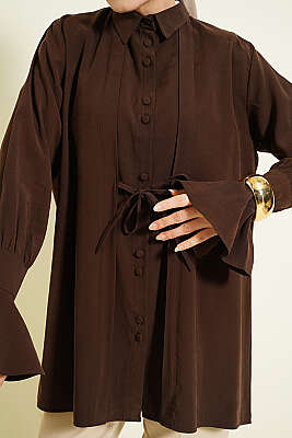 Bilek Fırfırlı Salaş Modal Gömlek Kahve - Gömlek