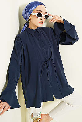 Bilek Fırfırlı Salaş Modal Gömlek Lacivert - DESTİNA