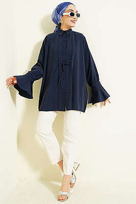 Bilek Fırfırlı Salaş Modal Gömlek Lacivert - Gömlek