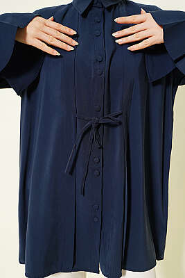 Bilek Fırfırlı Salaş Modal Gömlek Lacivert - Gömlek