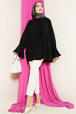 Bilek Fırfırlı Salaş Modal Gömlek Siyah - Gömlek