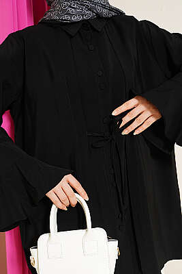 Bilek Fırfırlı Salaş Modal Gömlek Siyah - Gömlek