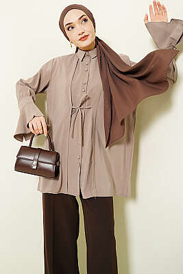 Bilek Fırfırlı Salaş Modal Gömlek Vizon - DESTİNA