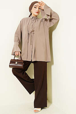 Bilek Fırfırlı Salaş Modal Gömlek Vizon - Gömlek