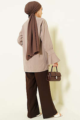 Bilek Fırfırlı Salaş Modal Gömlek Vizon - Gömlek