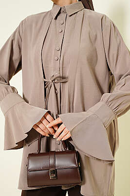 Bilek Fırfırlı Salaş Modal Gömlek Vizon - Gömlek