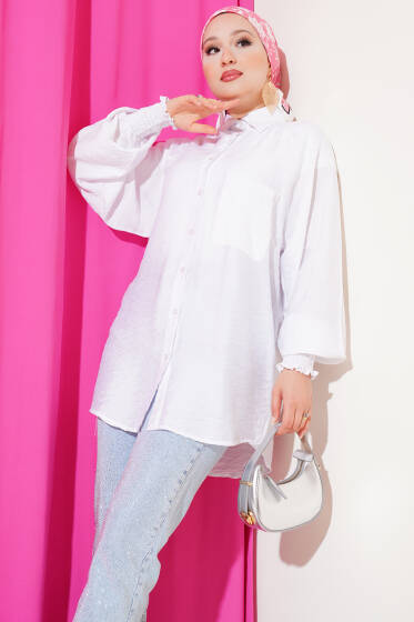 Bilek Gipeli Cepli Gömlek Beyaz - Gömlek