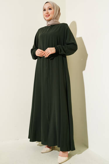 Bilek Gipeli Omuz Vatkalı Büyük Beden Ferace Haki - Ferace